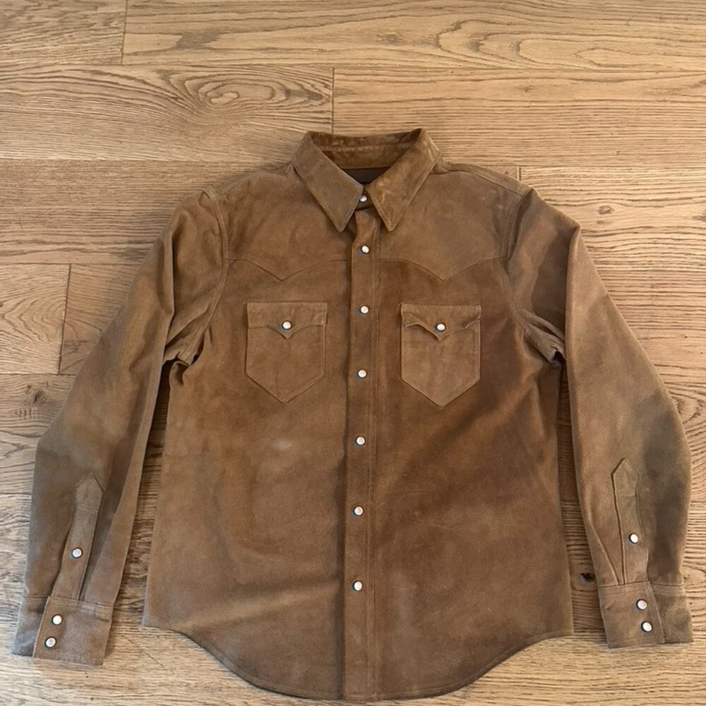 RRL Ralph Lauren Tan Suede Western Leather Snap Jacket Men's